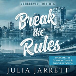 Cover has a city backdrop with a teal color. Narrated by Angelina Rocca and Connor Crais.